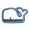 A blue whale shaped teether on a white background.