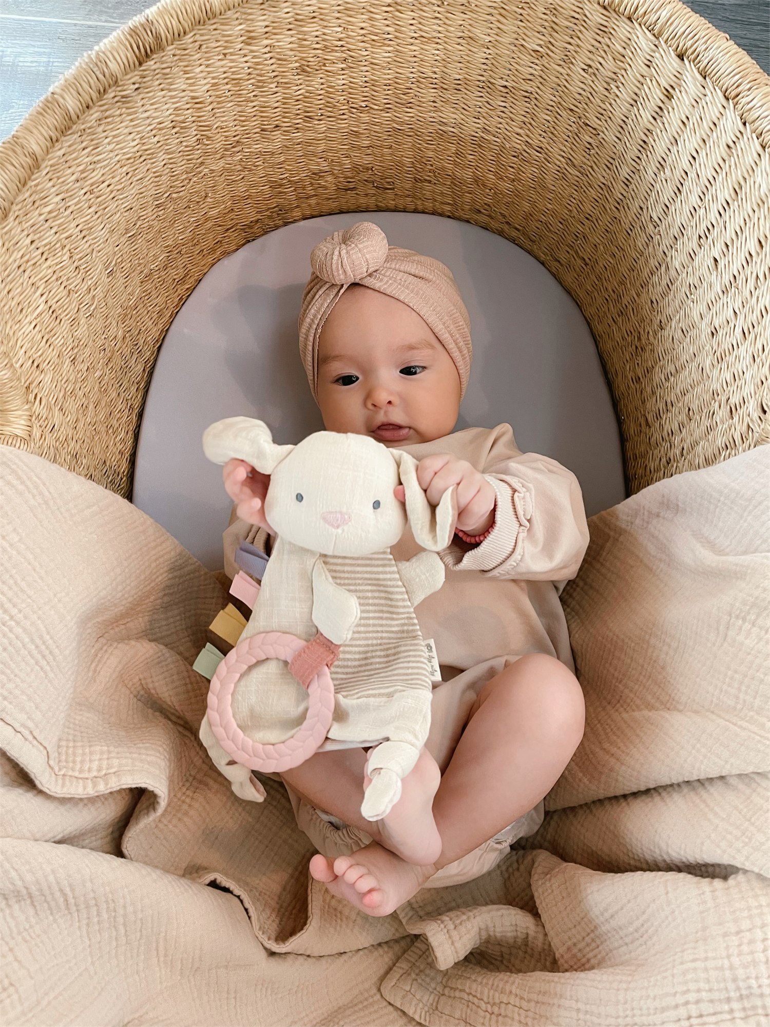Bitzy Crinkle Sensory Crinkle Toy with Teether - Bunny