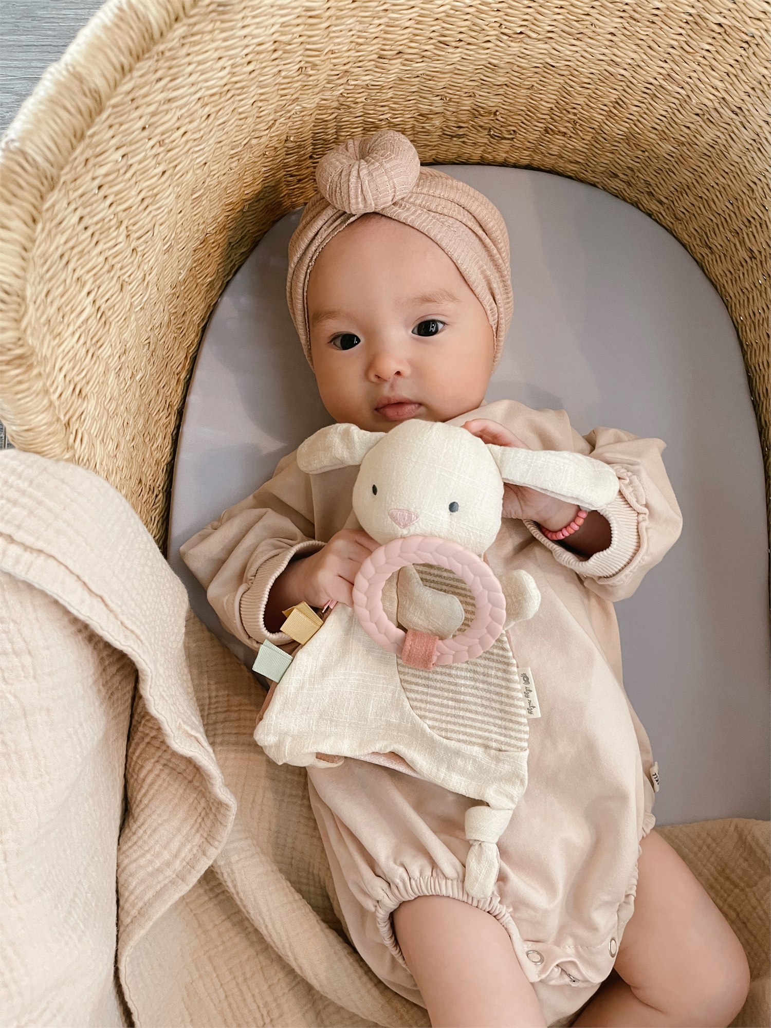 Bitzy Crinkle Sensory Crinkle Toy with Teether - Bunny