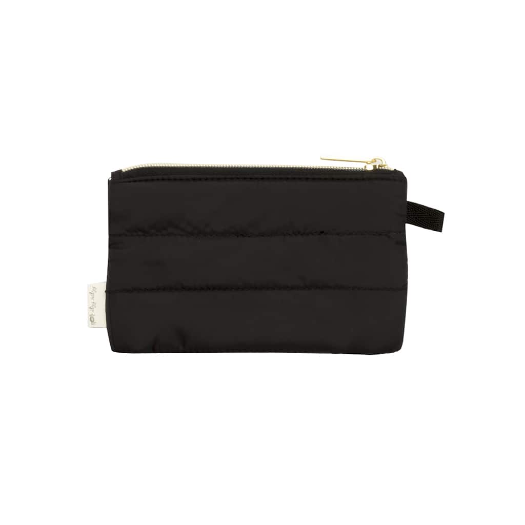 itzy-ritzy-dpc1000-pack-like-a-dream-packing-cubes-midnight-3 A black Itzy Ritzy Pack Like A Dream Packing Cubes - Set of 3 with a gold zipper.