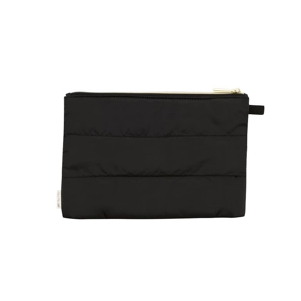 itzy-ritzy-dpc1000-pack-like-a-dream-packing-cubes-midnight-5 A black Itzy Ritzy Pack Like A Dream Packing Cubes - Set of 3 with gold zippers.