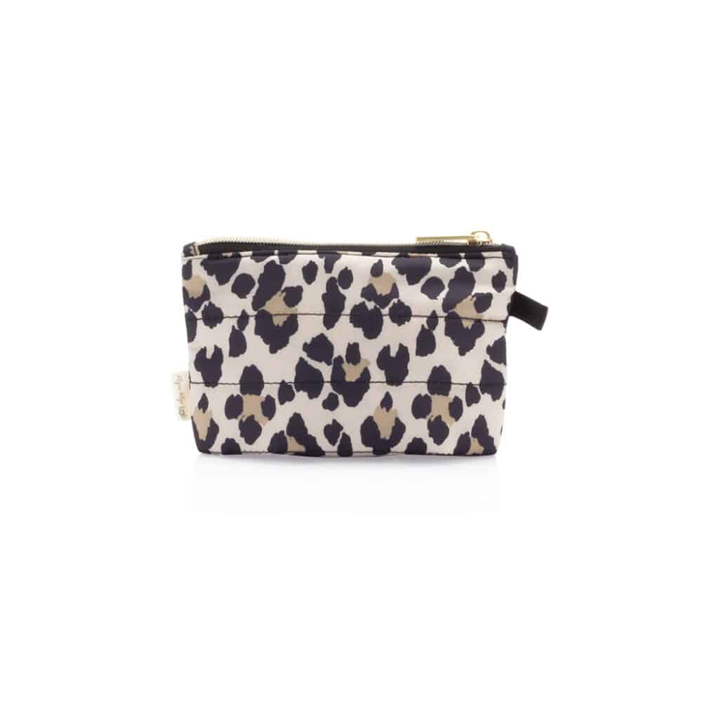 A black and white Itzy Ritzy Pack Like A Dream Packing Cubes - Set of 3 leopard print pouch with a zipper.