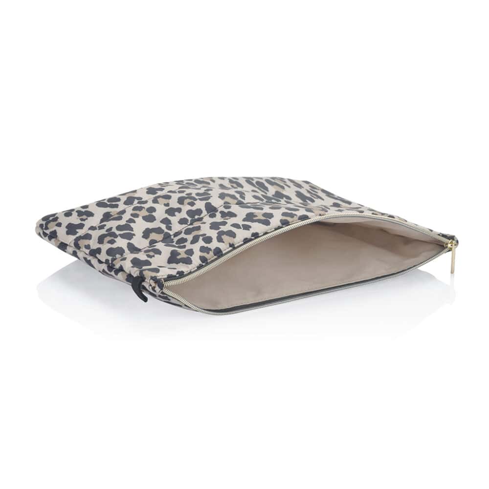 A leopard print Itzy Ritzy Pack Like A Dream Packing Cubes - Set of 3 clutch bag on a white background.