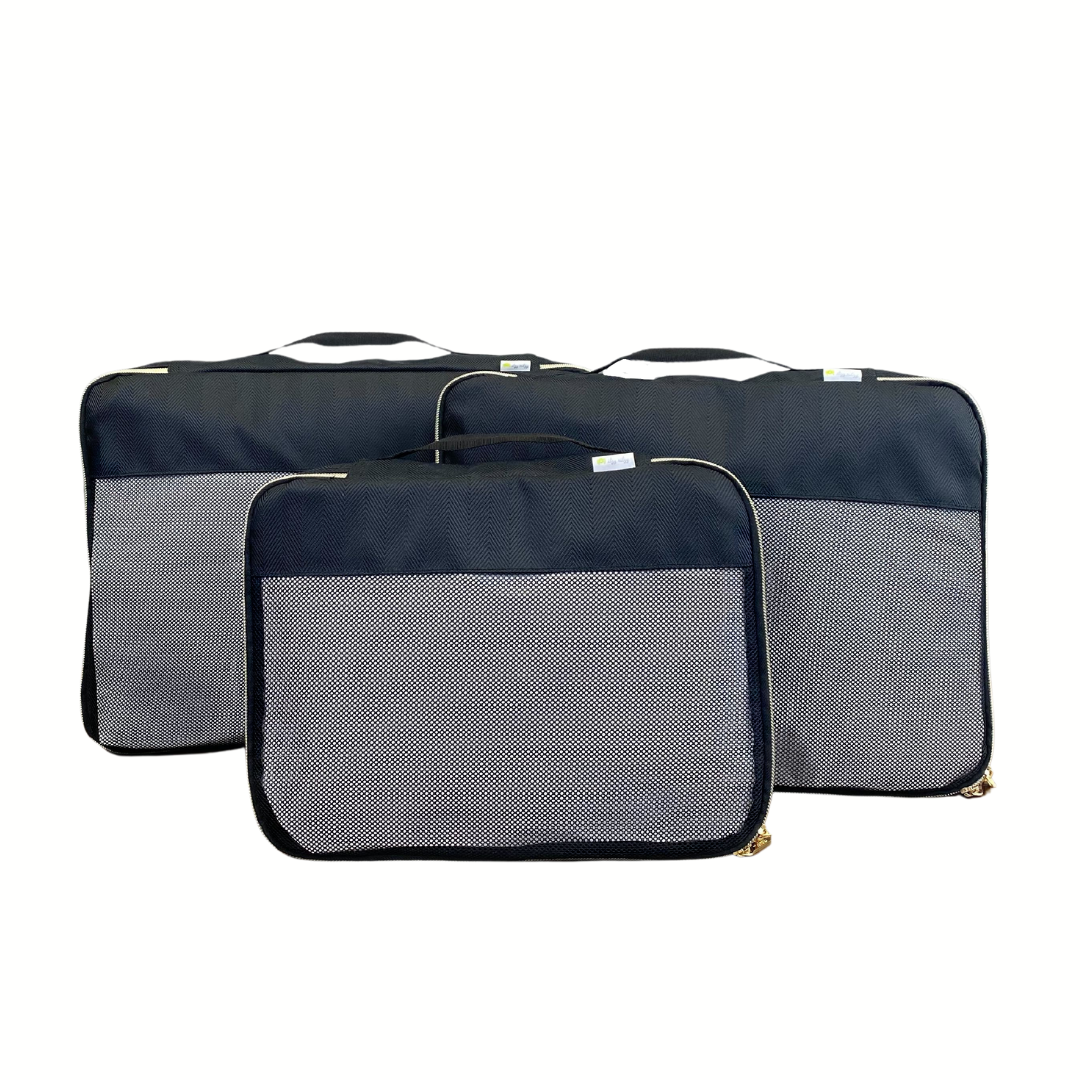 Pack Like A Boss - Large Packing Cubes 3pc Set - Black With Gold Pack Like A Boss - Large Packing Cubes 3pc Set - Black With Gold