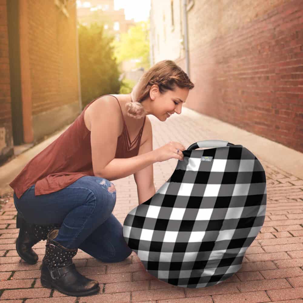Black and white plaid Mom Boss™ 4-IN-1 Multi-Use Nursing Cover & Scarf.