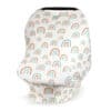 A white Mom Boss™ 4-IN-1 Multi-Use Nursing Cover & Scarf with rainbows on it.