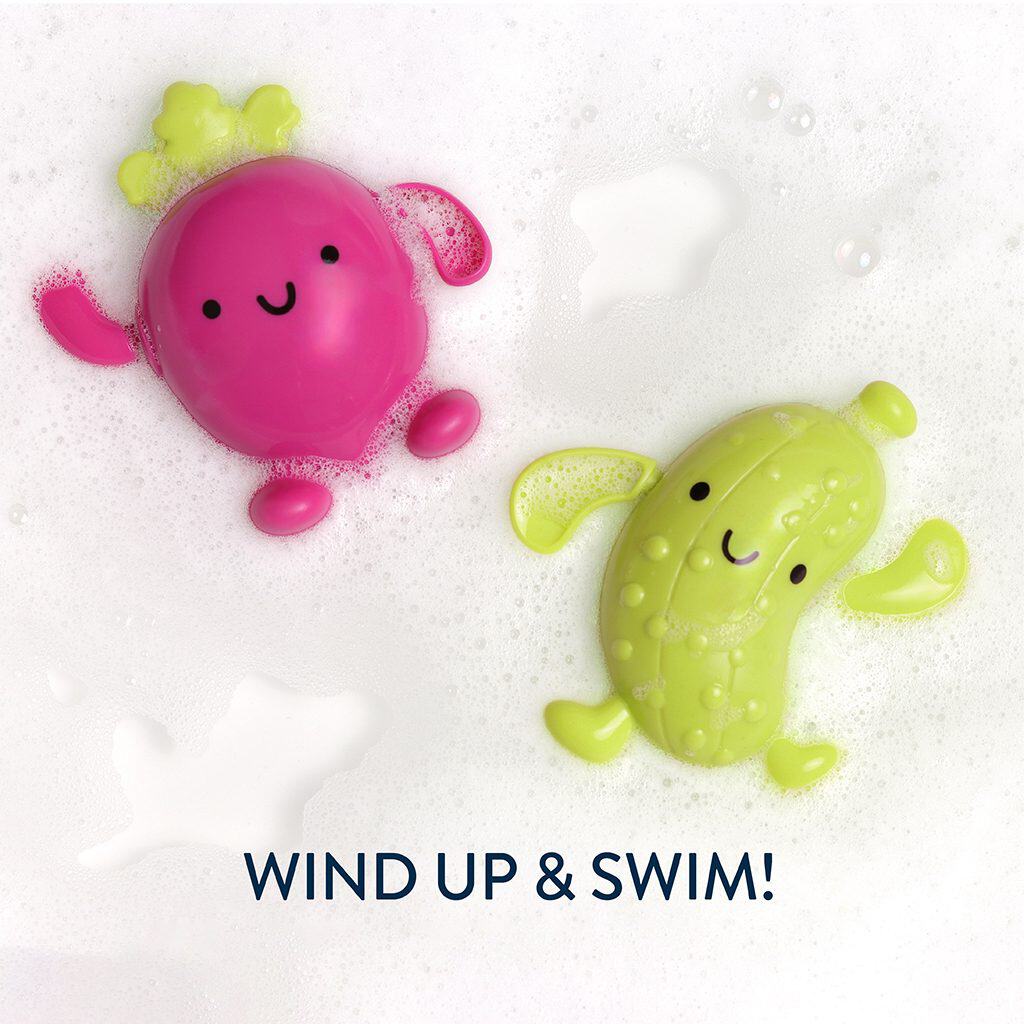 Itzy Ritzy Silly Swimmers wind up bath toys Parker the Pickle and Blake the Beet Itzy Ritzy Silly Swimmers wind up bath toys Parker the Pickle and Blake the Beet