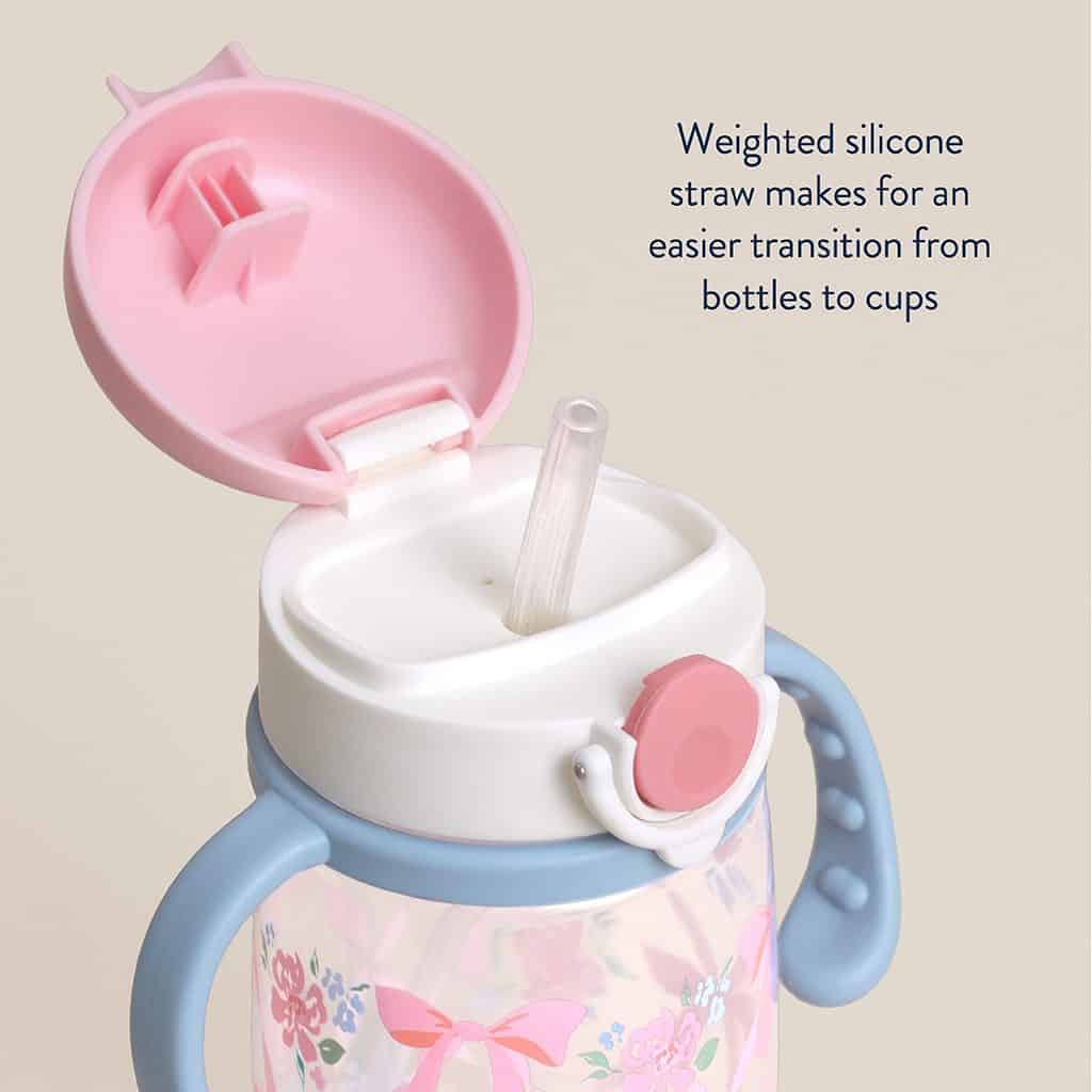 Itzy Ritzy Itzy Sips straw sippy cup in the Ribbons and Roses pattern Itzy Ritzy Itzy Sips straw sippy cup in the Ribbons and Roses pattern