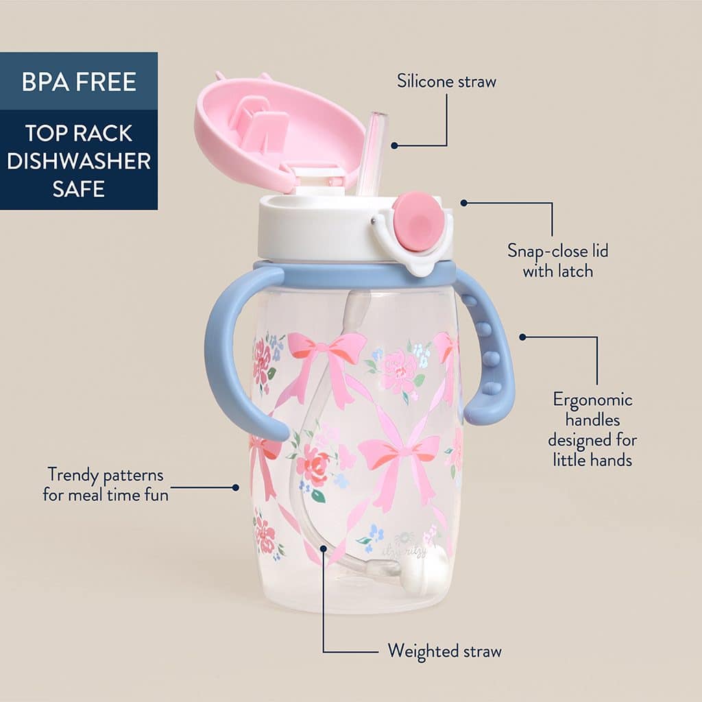 Itzy Ritzy Itzy Sips straw sippy cup in the Ribbons and Roses pattern Itzy Ritzy Itzy Sips straw sippy cup in the Ribbons and Roses pattern