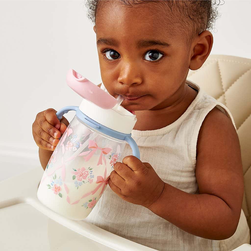 Itzy Ritzy Itzy Sips straw sippy cup in the Ribbons and Roses pattern Itzy Ritzy Itzy Sips straw sippy cup in the Ribbons and Roses pattern