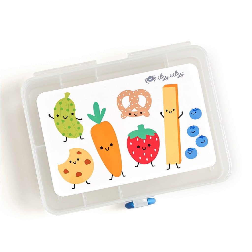 Itzy Ritzy Itzy Snacks divided snack box in the Silly Foods design Itzy Ritzy Itzy Snacks divided snack box in the Silly Foods design