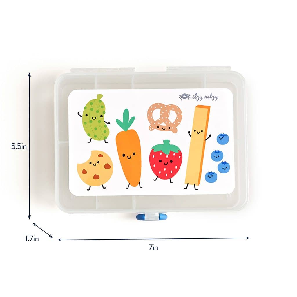 Itzy Ritzy Itzy Snacks divided snack box in the Silly Foods design Itzy Ritzy Itzy Snacks divided snack box in the Silly Foods design