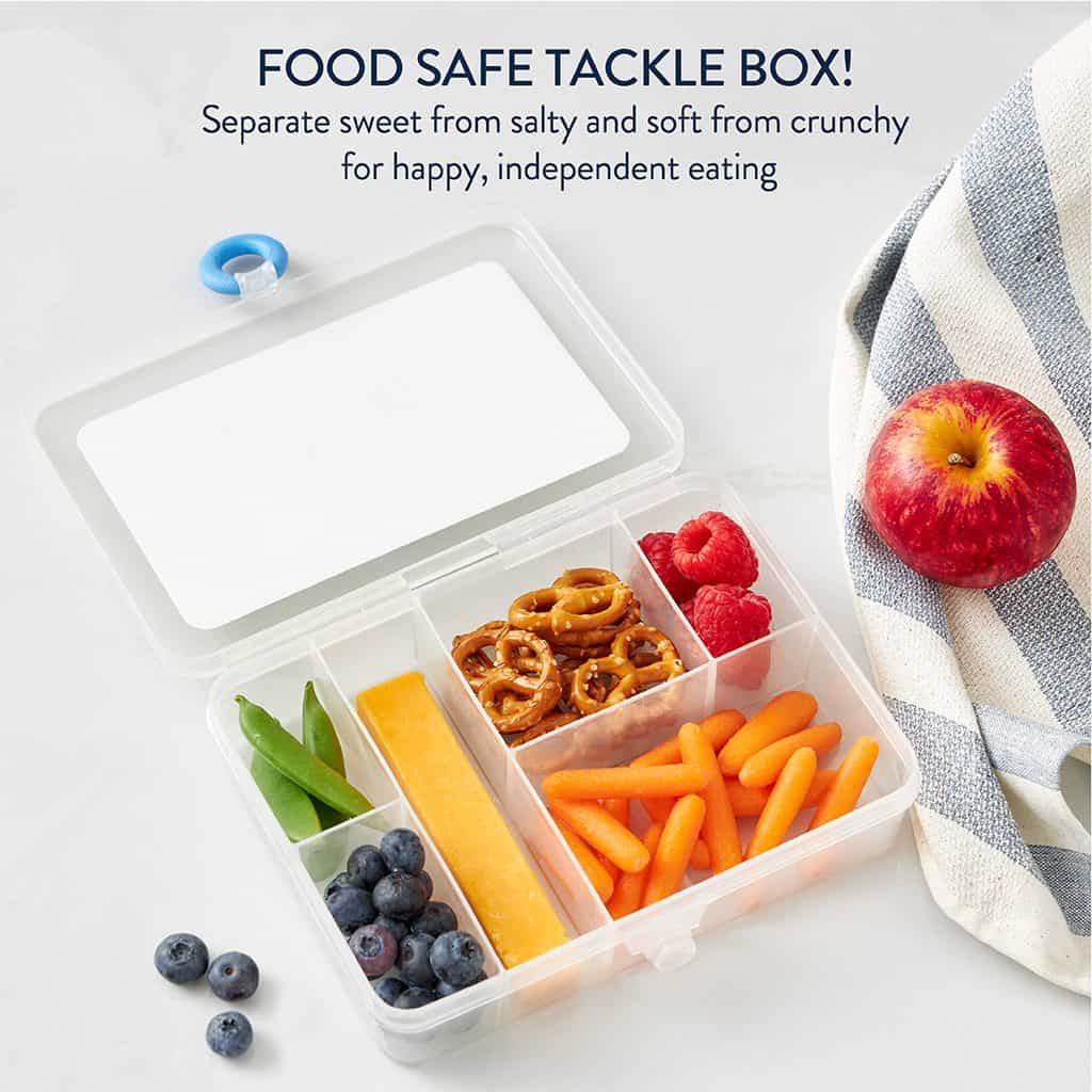 Itzy Ritzy Itzy Snacks divided snack box in the Silly Foods design Itzy Ritzy Itzy Snacks divided snack box in the Silly Foods design