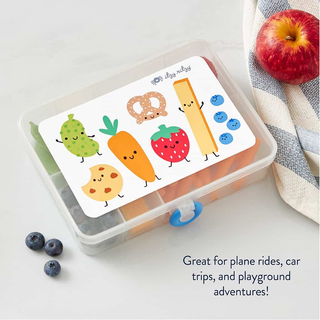 Itzy Ritzy Itzy Snacks divided snack box in the Silly Foods design Itzy Ritzy Itzy Snacks divided snack box in the Silly Foods design