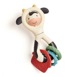Itzy Ritzy Itzy Spinner sensory teething rattle in the Cow design