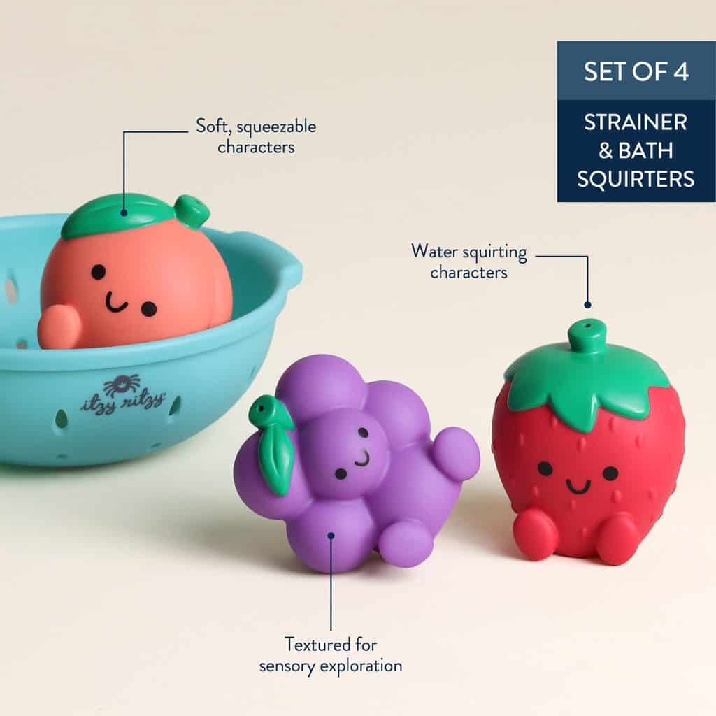 Itzy Ritzy Itzy Splash Pals fruit bath squirter set with strainer Itzy Ritzy Itzy Splash Pals fruit bath squirter set with strainer