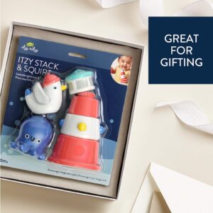 Itzy Ritzy Stack and Squirt stackable lighthouse bath toy with octopus and seagull squirters