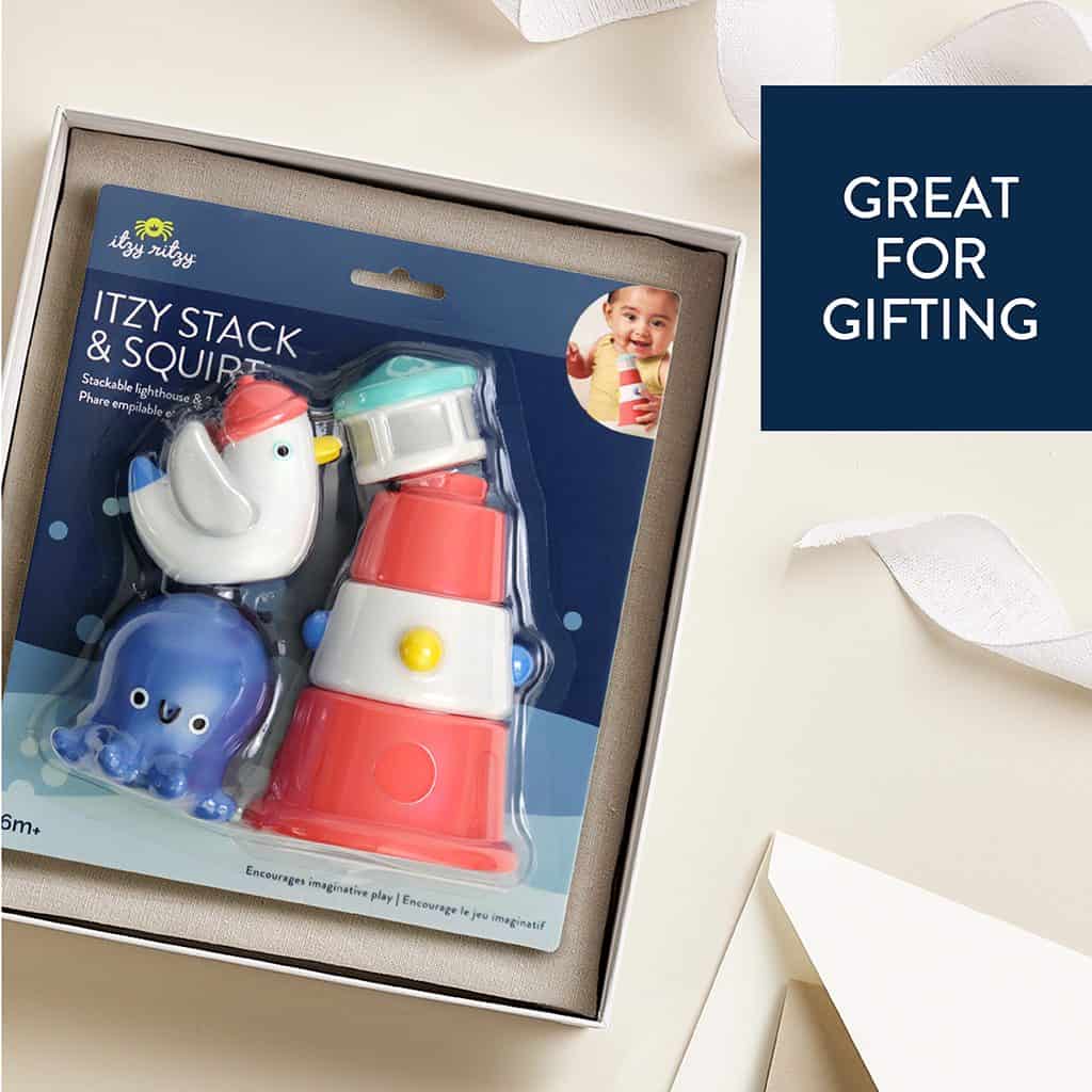 Itzy Ritzy Stack and Squirt stackable lighthouse bath toy with octopus and seagull squirters Itzy Ritzy Stack and Squirt stackable lighthouse bath toy with octopus and seagull squirters