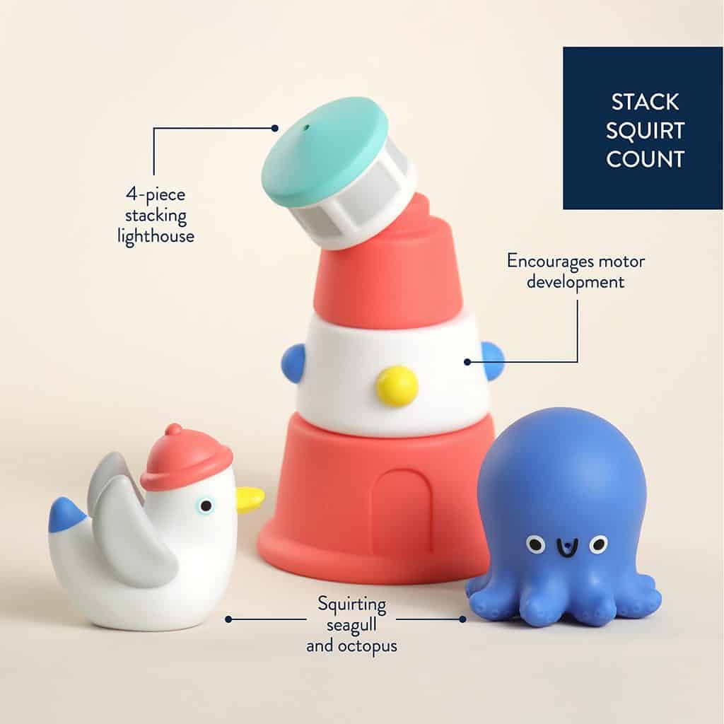 Itzy Ritzy Stack and Squirt stackable lighthouse bath toy with octopus and seagull squirters Itzy Ritzy Stack and Squirt stackable lighthouse bath toy with octopus and seagull squirters