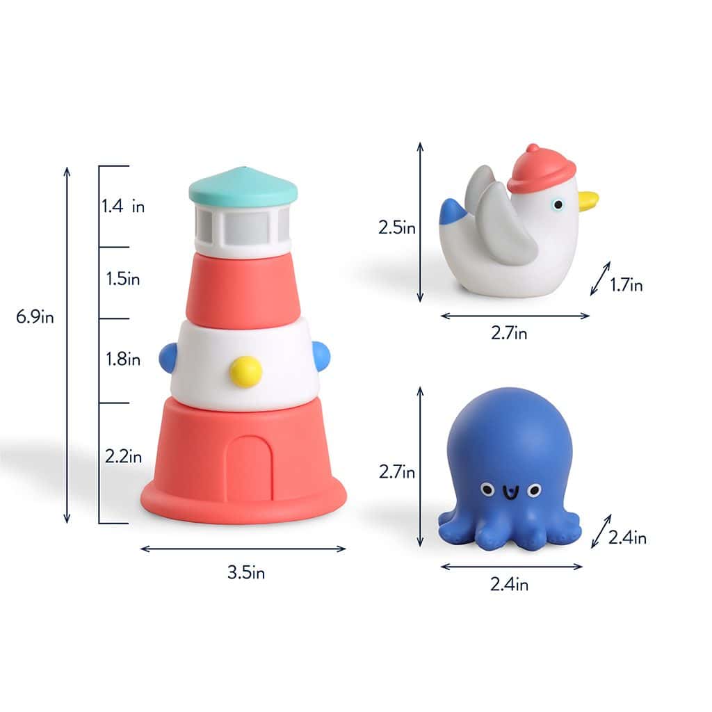 Itzy Ritzy Stack and Squirt stackable lighthouse bath toy with octopus and seagull squirters Itzy Ritzy Stack and Squirt stackable lighthouse bath toy with octopus and seagull squirters
