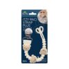itzy-strap-plus-bear-05 A packaged Itzy Ritzy silicone pacifier strap with bear-shaped beads and a metal clip, shown on a blue background with a photo of a baby using the product.