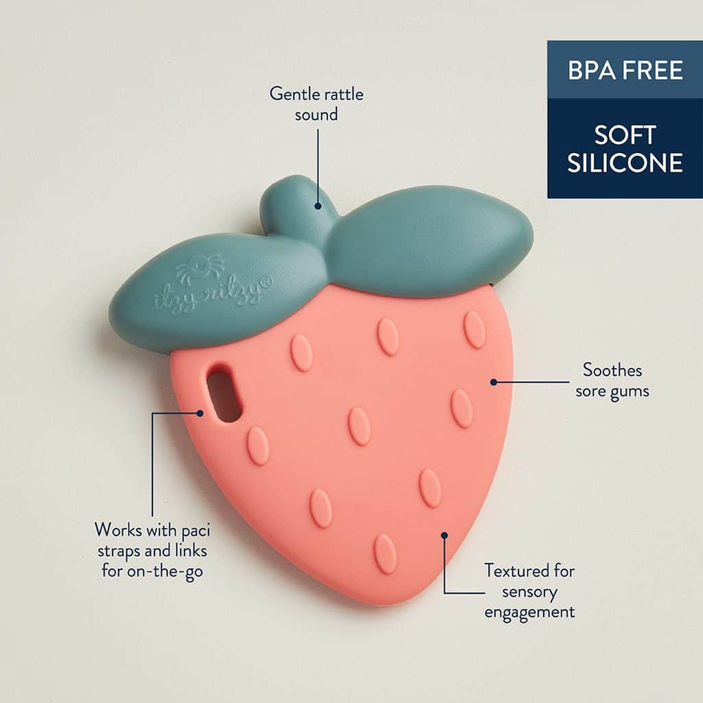 Itzy Ritzy Sweetie Shake strawberry silicone teether with rattle Itzy Ritzy Sweetie Shake strawberry silicone teether with rattle