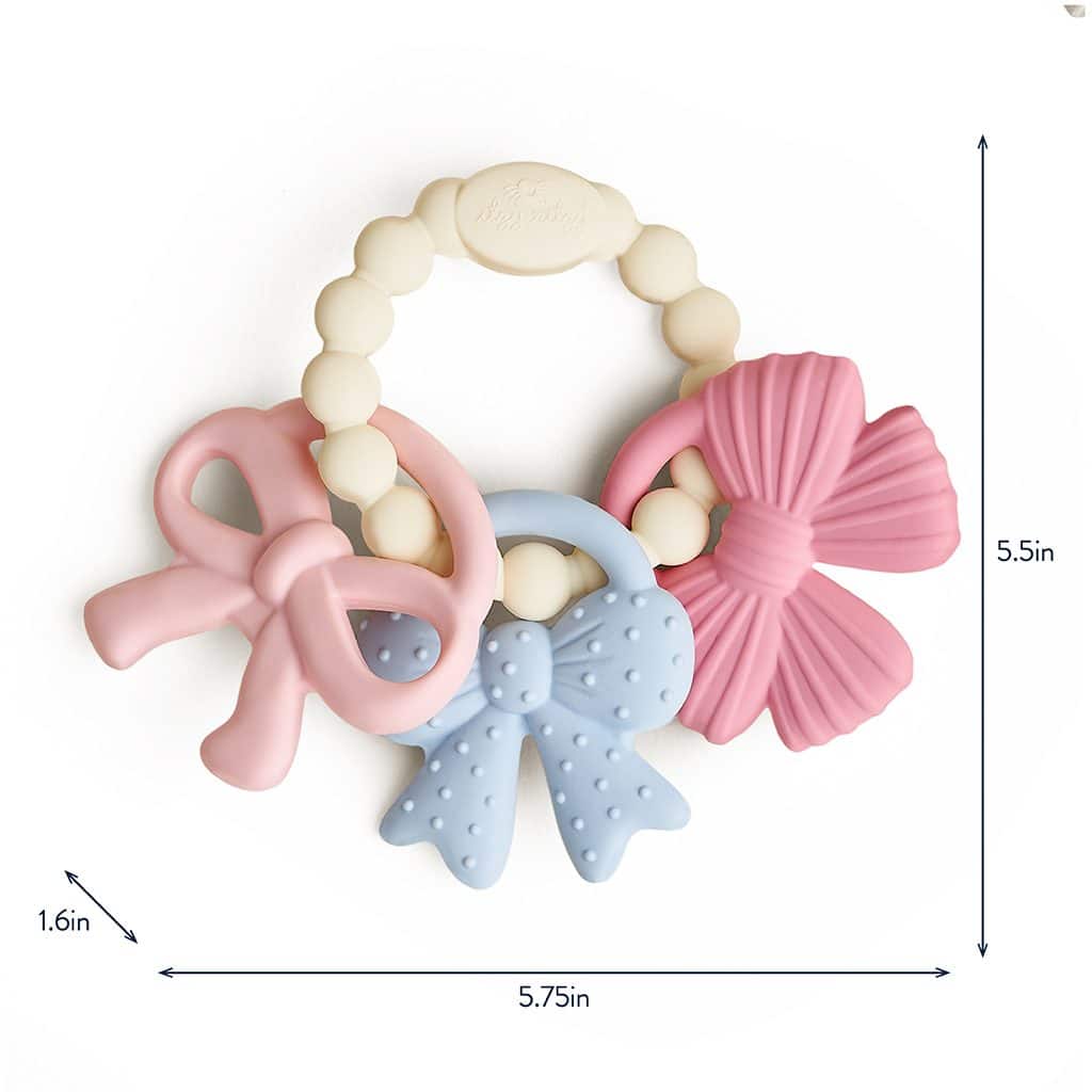 Itzy Ritzy Itzy Trio silicone teether Bows Itzy Ritzy Itzy Trio multi textured silicone teether in the Bows style