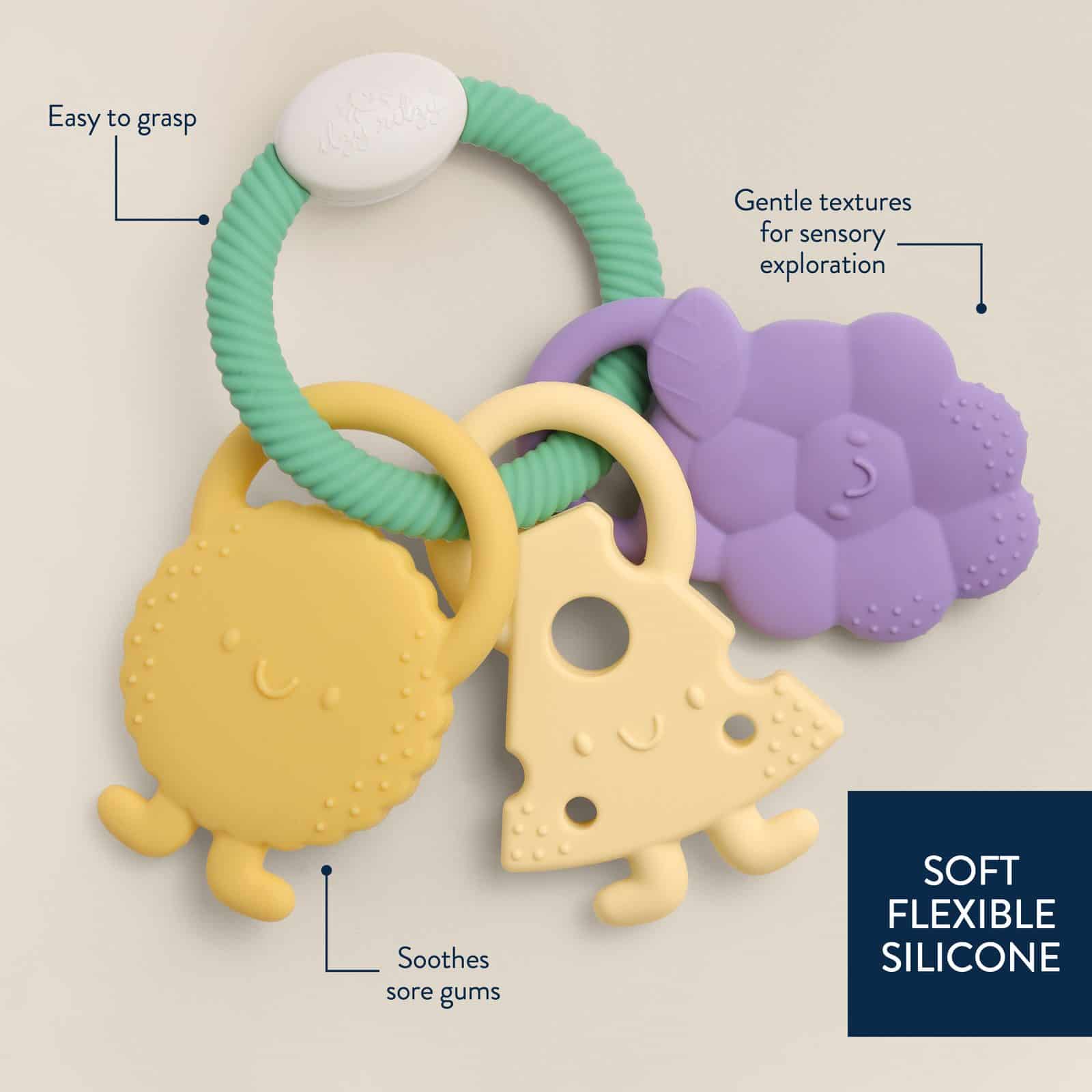 Itzy Ritzy Itzy Trio silicone teether Charcuterie Itzy Ritzy Itzy Trio multi textured silicone teether in the Charcuterie style