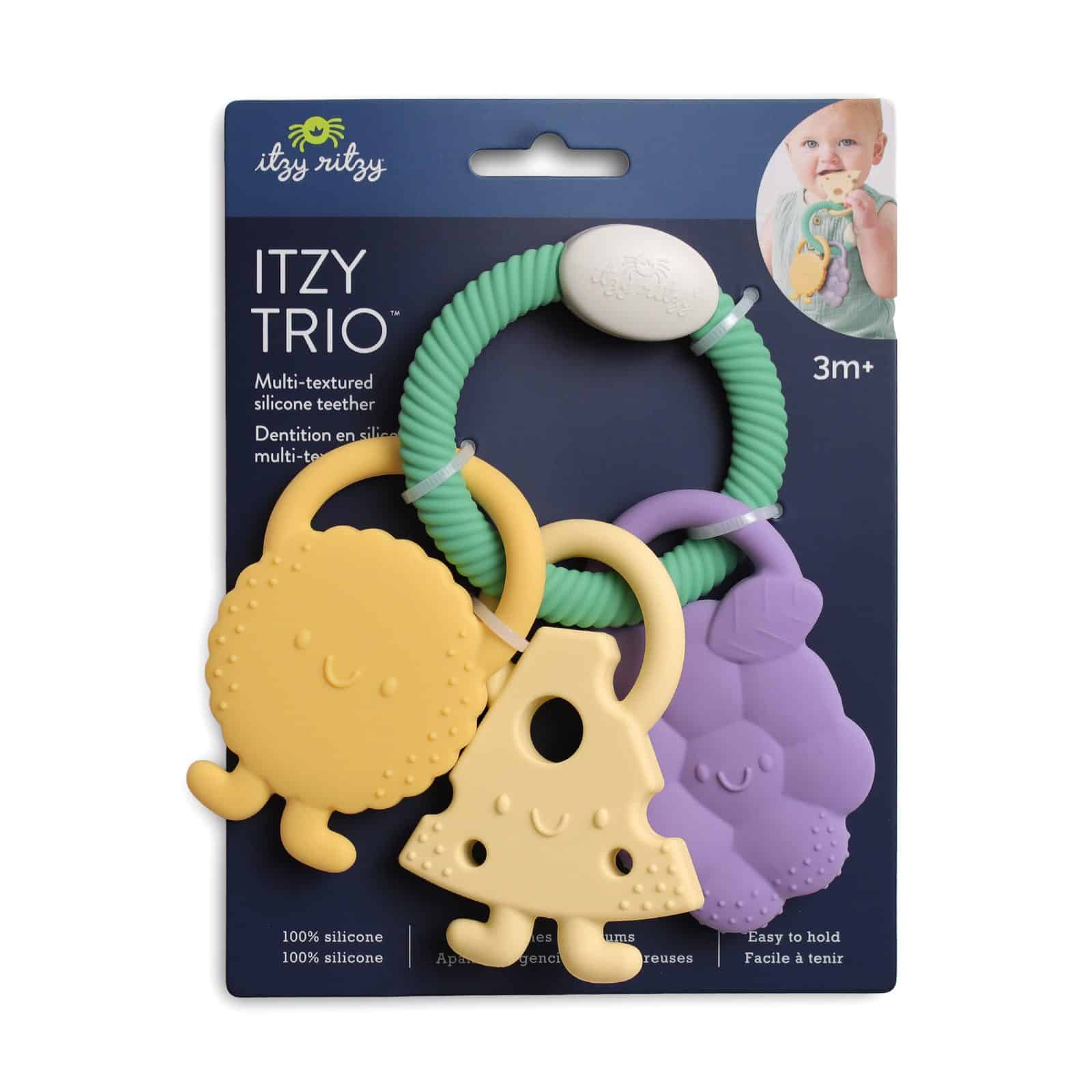 Itzy Ritzy Itzy Trio silicone teether Charcuterie Itzy Ritzy Itzy Trio multi textured silicone teether in the Charcuterie style