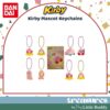 kirby-shokugan A set of six Kirby Mascot Shokugan Wave 1 Box keychains, featuring Kirby and other characters, displayed around the product box with Bandai and Treasures branding.