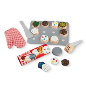 Melissa & Doug Slice and Bake wooden cookie set with baking tray, cookies, oven mitt and spatula