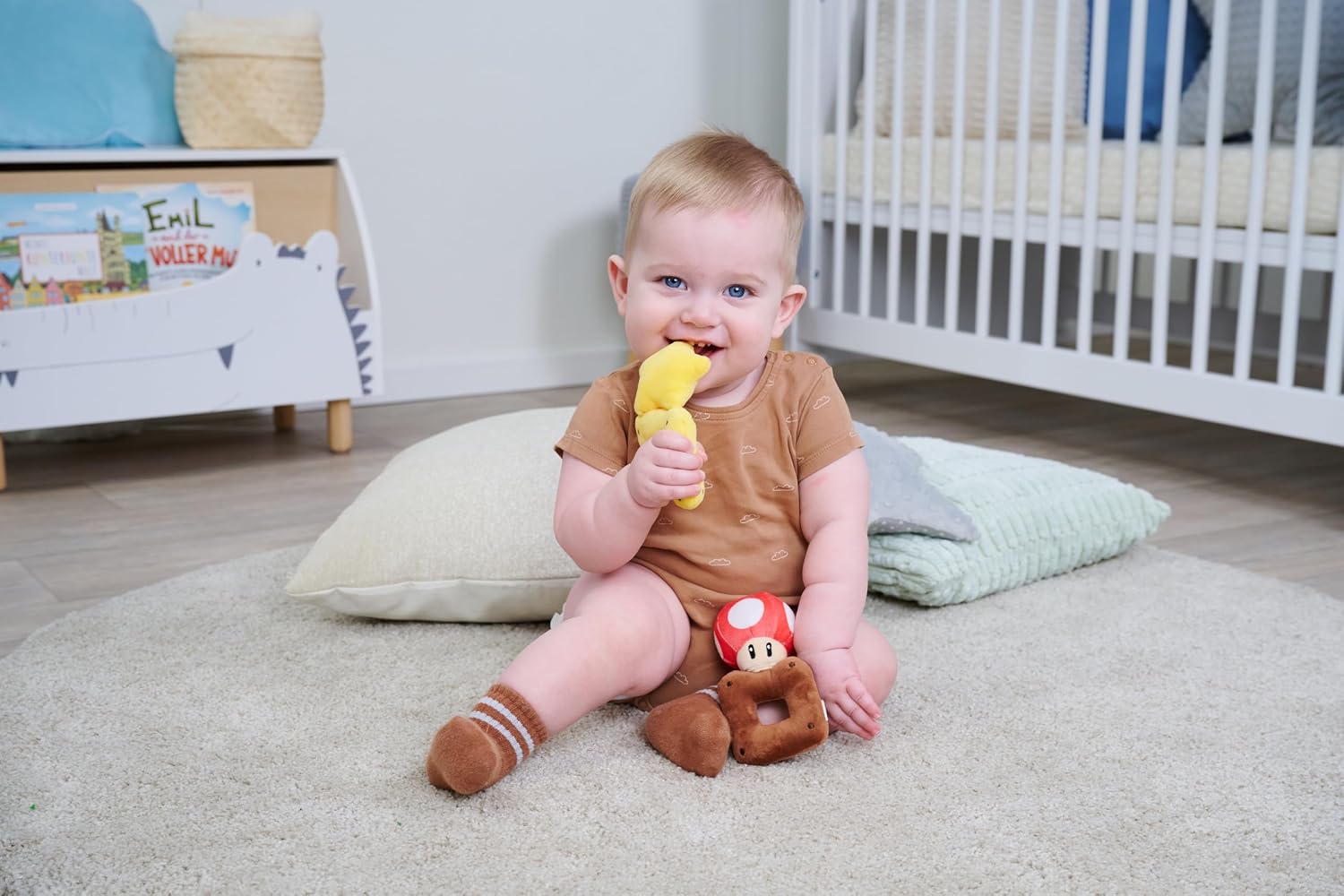 Super Mario Bros My Mario Mushroom Plush Rattle Baby Sensory Grab Toy Infant Newborn Super Mario Bros My Mario Mushroom Plush Rattle Baby Sensory Grab Toy Infant Newborn