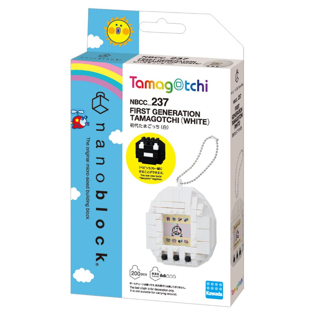 nanoblock-tamagotchi-140 Kawada nanoblock Tamagotchi mininano Blind Box First Generation Tamagotchi Mini Block Kit packaging, featuring the product image, branding, and colorful graphics.