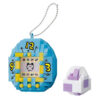 nanoblock-tamagotchi-141 Kawada nanoblock Tamagotchi mininano Blind Box First Generation Tamagotchi Mini Block Kit featuring a toy egg-shaped keychain with a yellow-bordered screen displaying pixel art, accompanied by a small purple and white accessory.