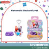 nanomals-111 Hasbro Nanomals Purrnelope Calico Kitty Electronic Pet Interactive Fidget Toy set, featuring a keychain pet, purple accessory, and product packaging; recommended for ages 5 and up.