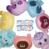 punirunes-blindbox-5 Seven vibrant, animal-themed Punirunes Mini Figure Puni Runzu toys arranged in a circle around the text “Try collecting them all ♪,” displayed on a white background.