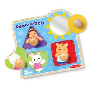 Melissa & Doug Ms. Rachel Wooden Peek-a-Boo Jumbo Peg Puzzle Mirror Toddler Toys Boys Girls Ms