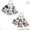 splatoon-gearcharm-5 Two Bandai Splatoon 3 Gear Triple Custom Charm Acrylic Keychain Blind Boxes by Shokugan, each featuring five acrylic charms inspired by various in-game items and icons, displayed on a white background.