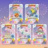 tamagotchi-gotchicard3-pack-2 Certainly! Here is the rewritten sentence using the provided product data: A pack of five Tamagotchi New Gotchi Card 3 Bandai Carddass collectible trading cards from the Tama Paradise Series, featuring cute cartoon animal characters in space-themed outfits with a festive backdrop of fireworks and planets.