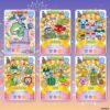 tamagotchi-gotchicard3-pack-8 Six colorful Tamagotchi New Gotchi Card 3 Bandai Carddass trading cards from the Tama Paradise Series, featuring animated characters and summer-themed items with fireworks designs in the background.